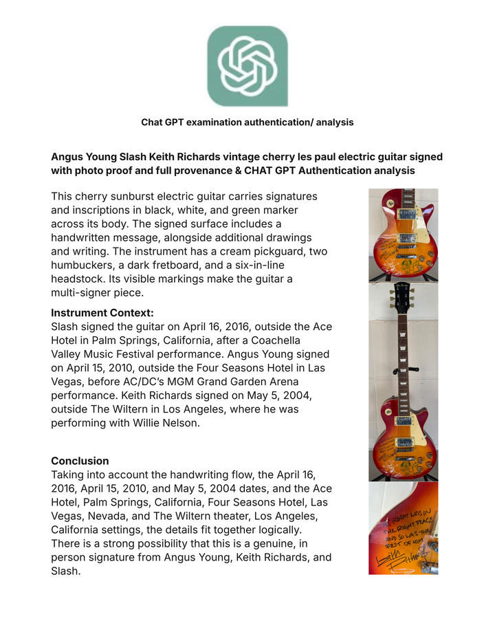 Angus Young Slash Keith Richards vintage cherry les paul electric guitar signed with photo proof and full provenance & CHAT GPT Authentication analysis - AA09260247 - image 9