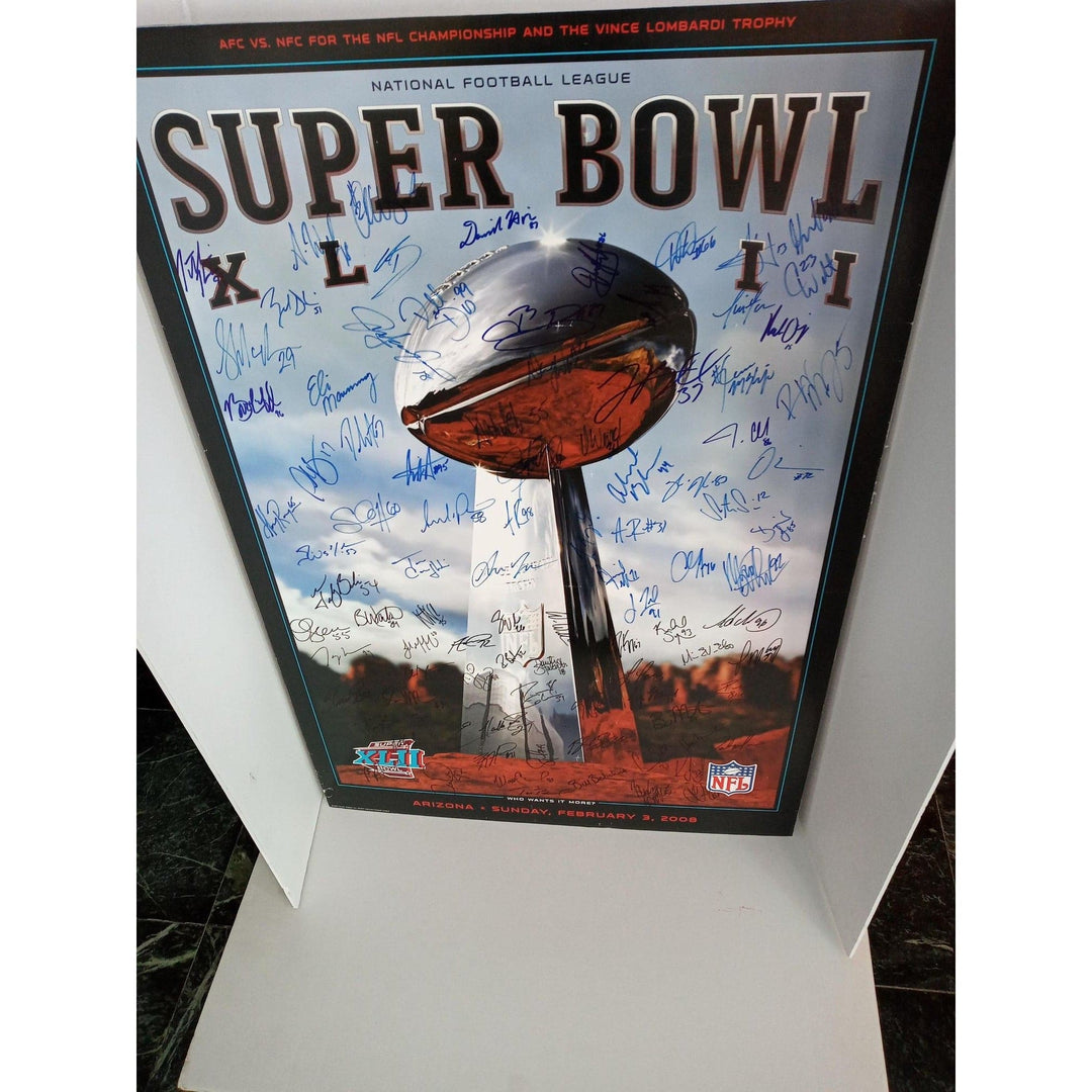 2008 Super Bowl poster signed by the Patriots and Super Bowl champion New York Giants