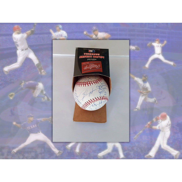 2010 Texas Rangers AL Champs Josh Hamilton, Nelson Cruz, Michael Young, Adrian Beltre MLB baseball signed with proof