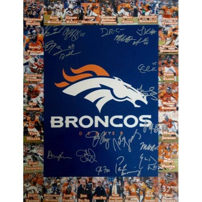 2014 AFC Champion Denver Broncos Peyton Manning John Elway Von Miller team signs 16 x 20 photo with proof - Awesome Artifacts 