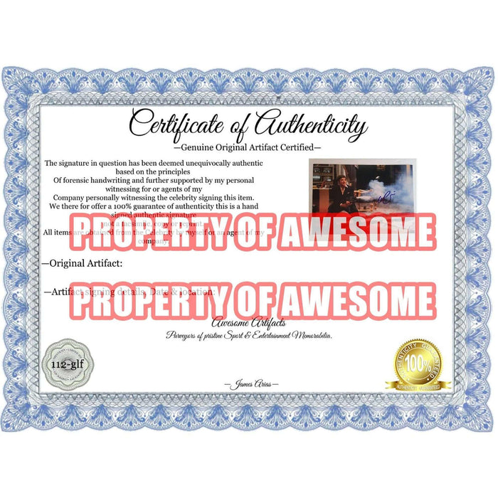 Certificate of Authenticity for Al Pacino Tony Montana Scarface 8 by 10 signed photo with proof