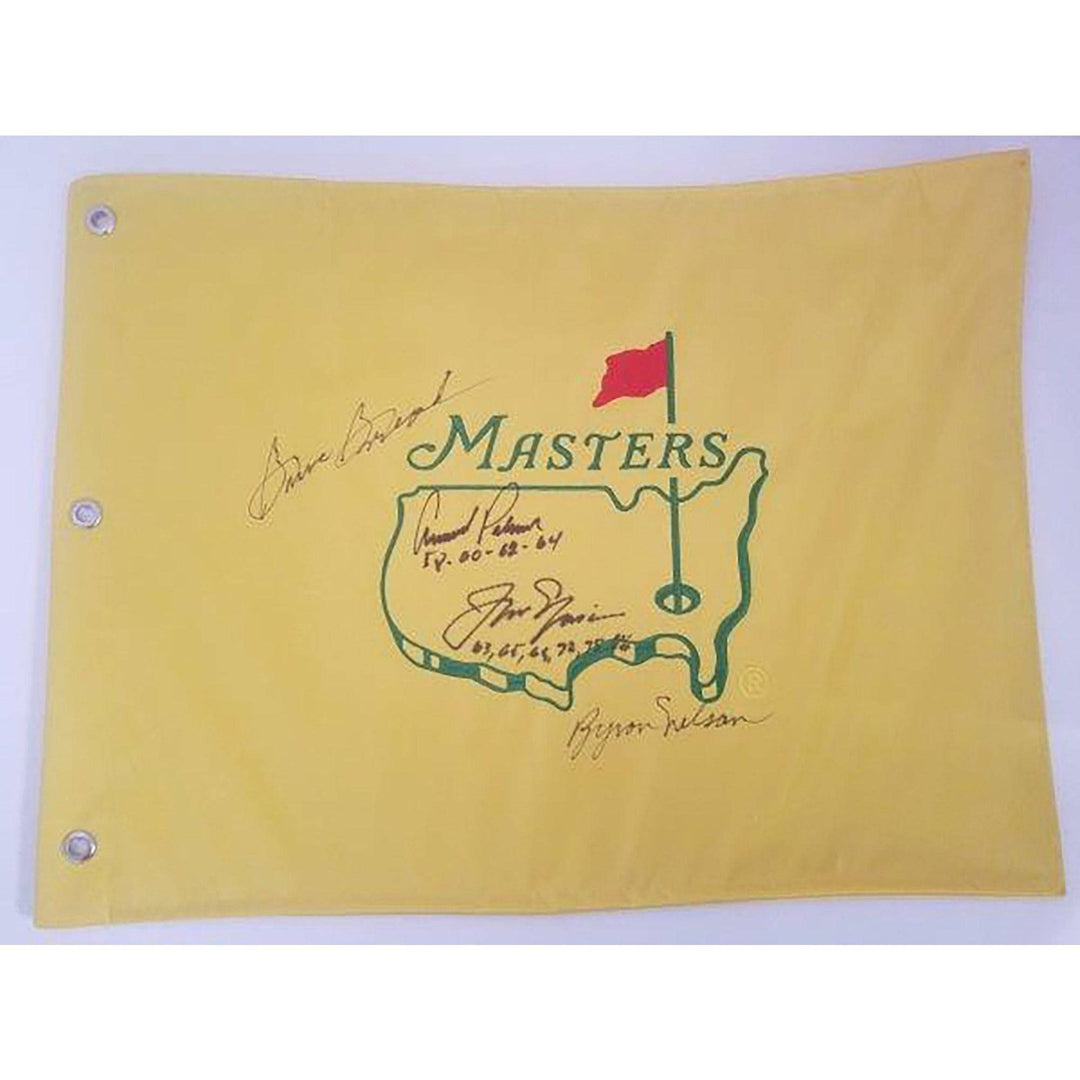 Arnold Palmer Jack Nicklaus Sam Snead Byron Nelson Masters pin flag signed with proof