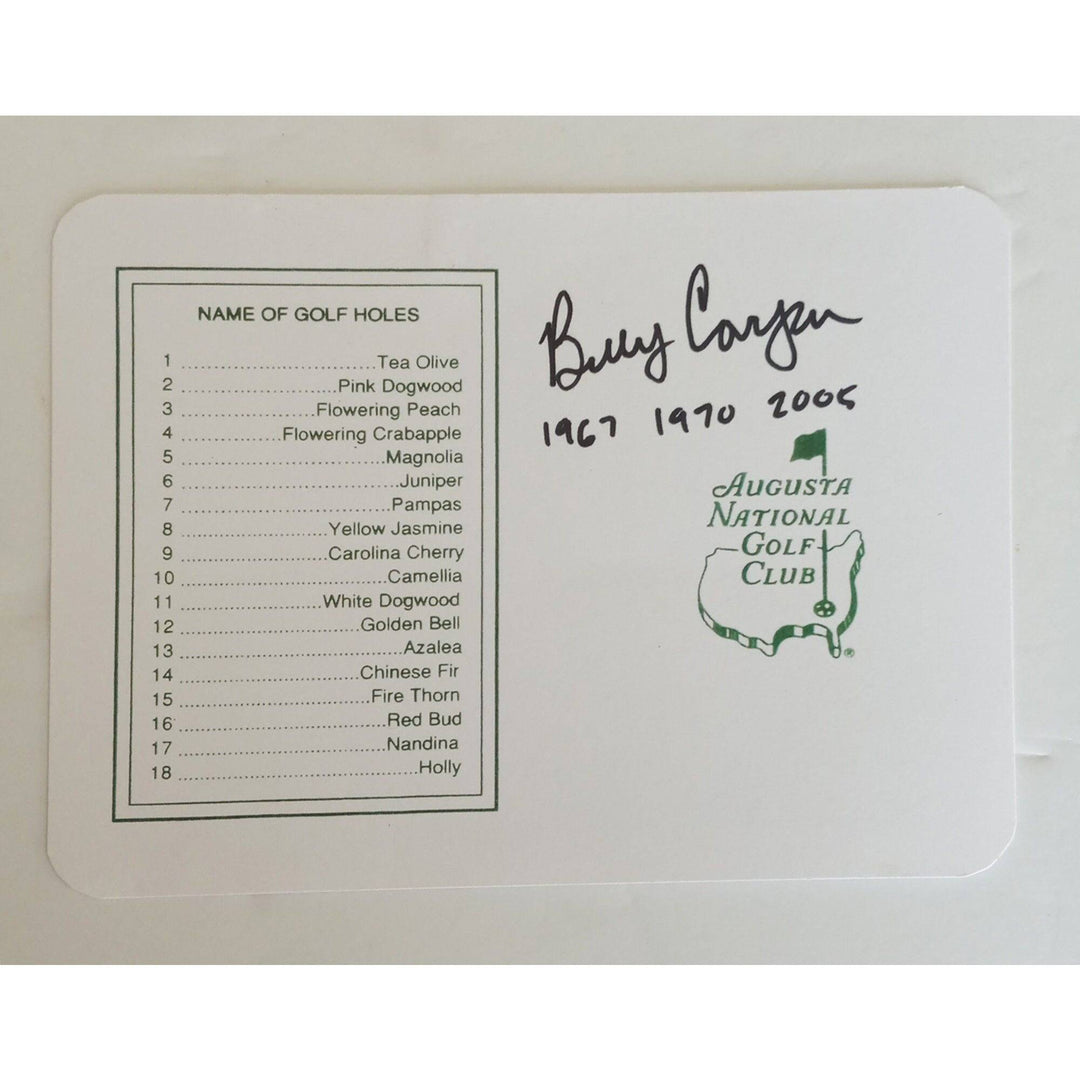 Billy Casper Masters scorecard signed with proof