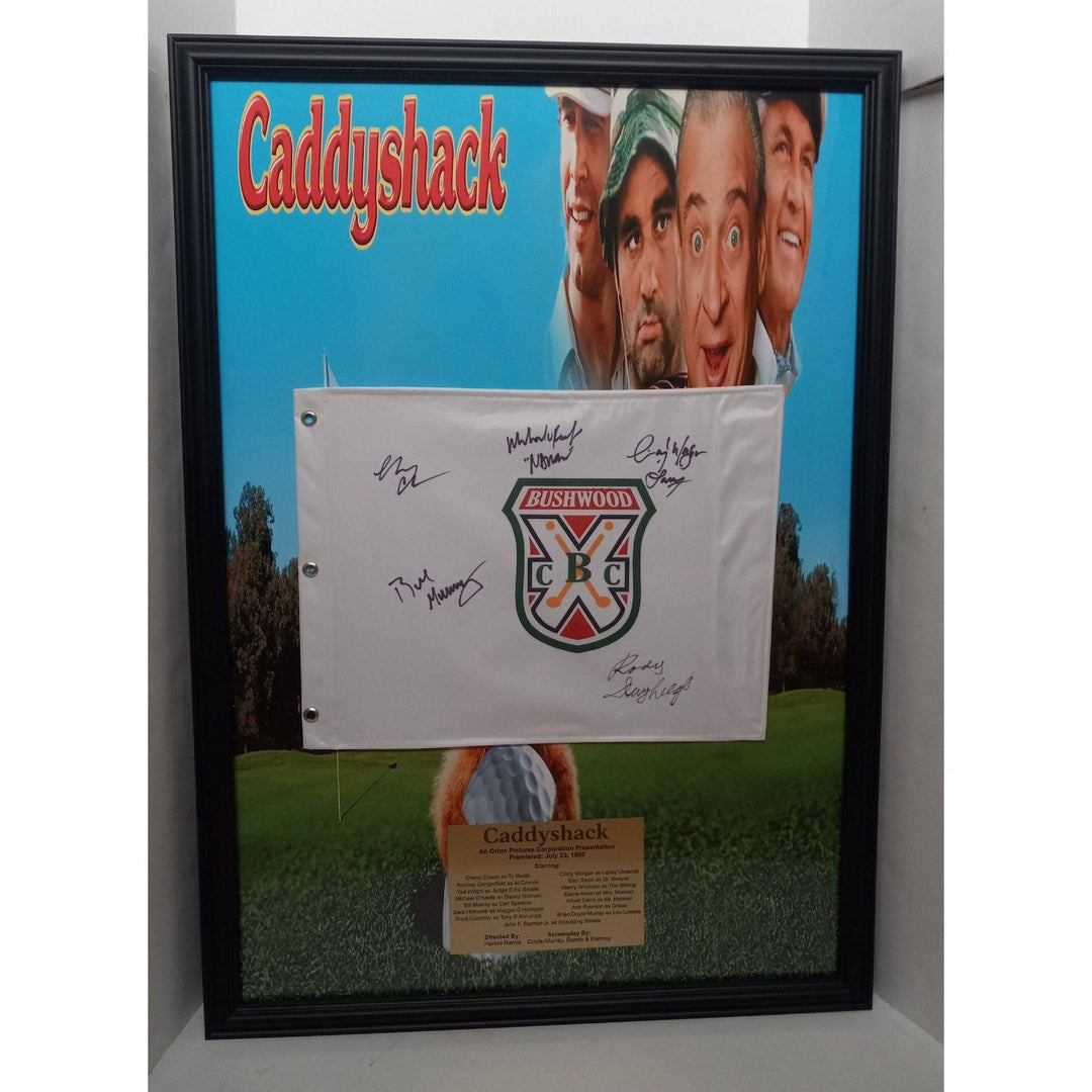 Caddyshack 32x26 Bill Murray, Rodney Dangerfield, Chevy Chase cast signed pin flag with proof - Awesome Artifacts 