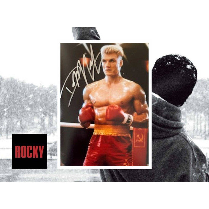 Dolph Lundgren Drago Rocky 5 x 7 photo sign with proof