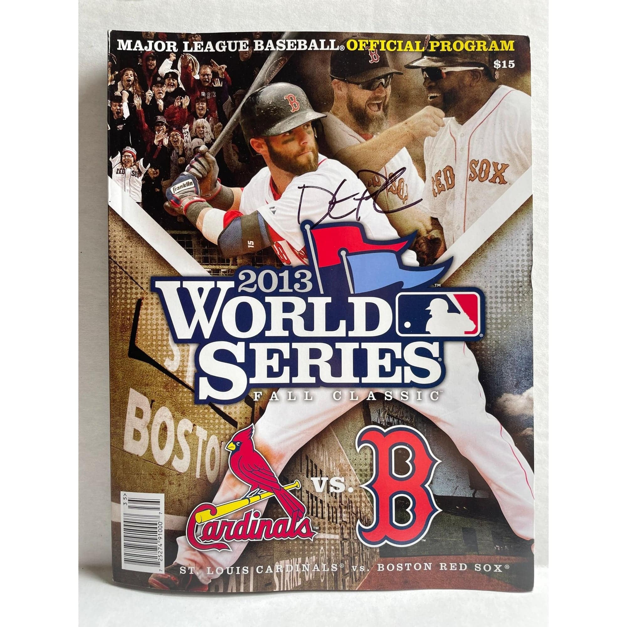 Dustin Pedroia 2013 World Series program signed with proof