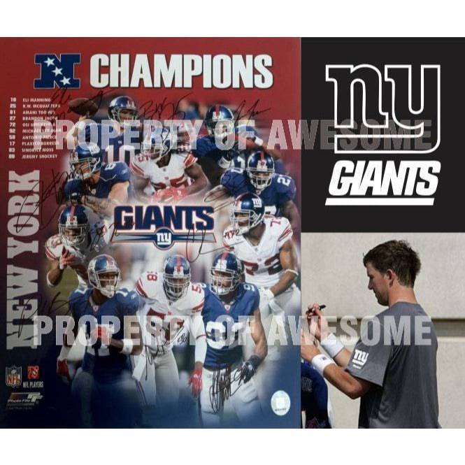 Eli Manning Brandon Jacobs Michael Strahan OSI Umenyiora Jeremy Shockey New York Giants 16 x 20 photo signed with proof - Awesome Artifacts 