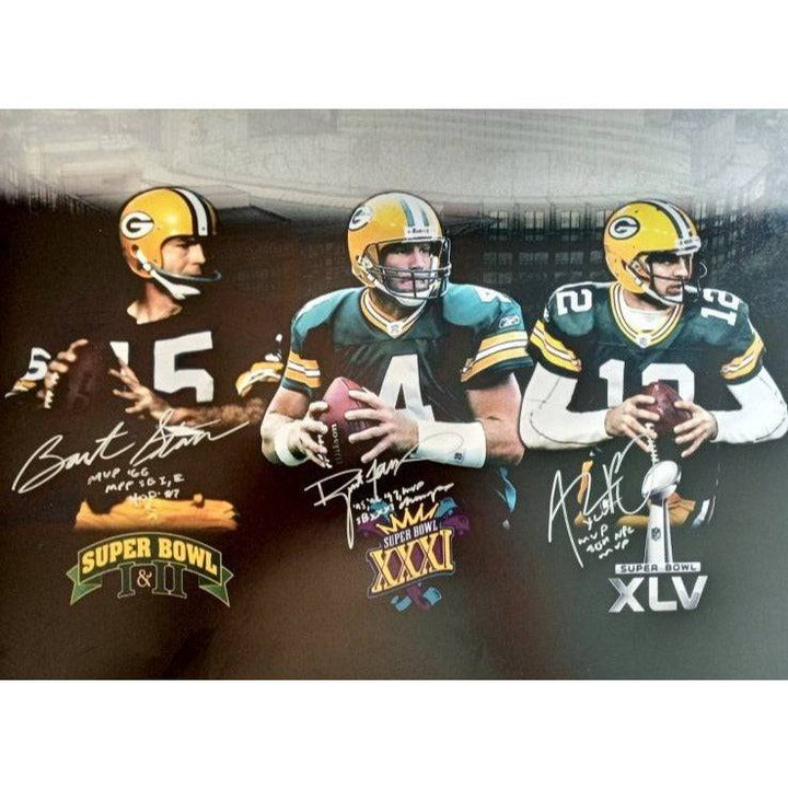 Green Bay Packers Bart Starr Brett Favre Aaron Rodgers 16 x 20 photo signed with Proof