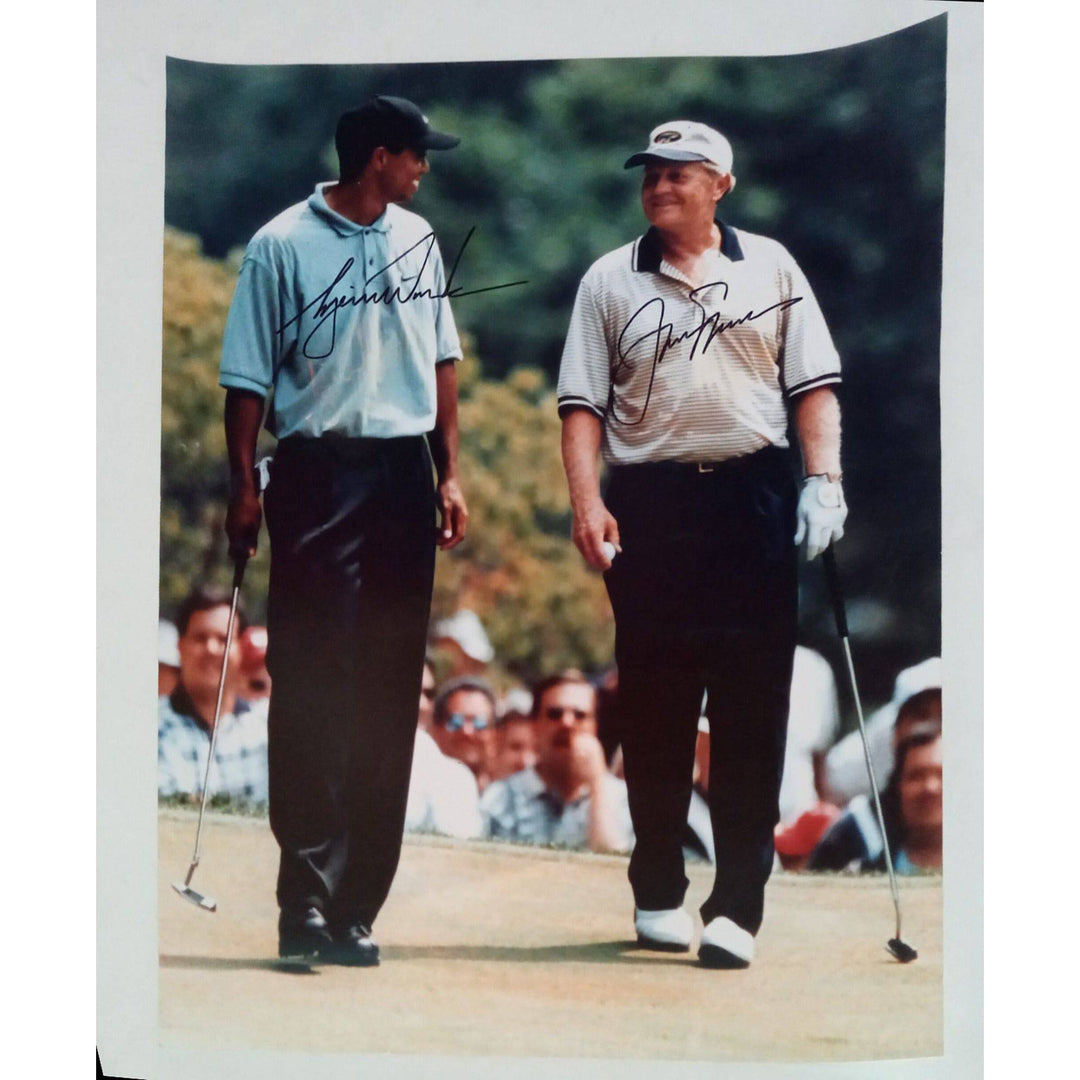 Jack Nicklaus and Tiger Woods 16 by 20 photo signed with proof - Awesome Artifacts 