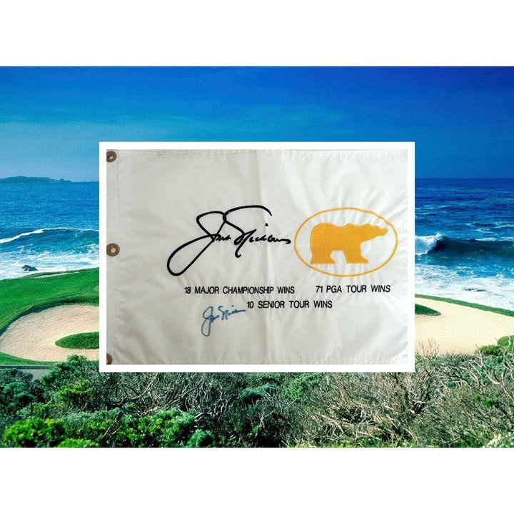 Jack Nicklaus with the embroidered golf flag sign with proof