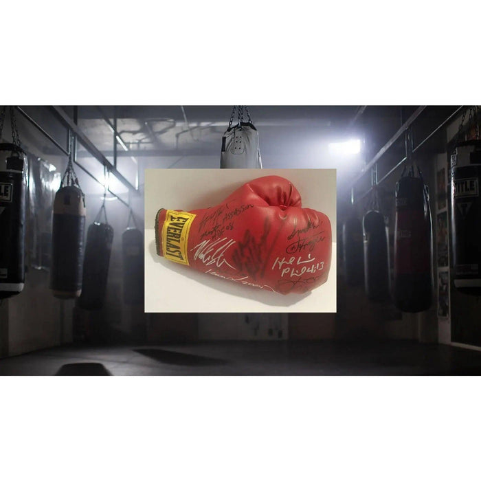 Larry Holmes, Wladimir Klitschko, Lennox Lewis, Muhammad Ali signed boxing glove with proof