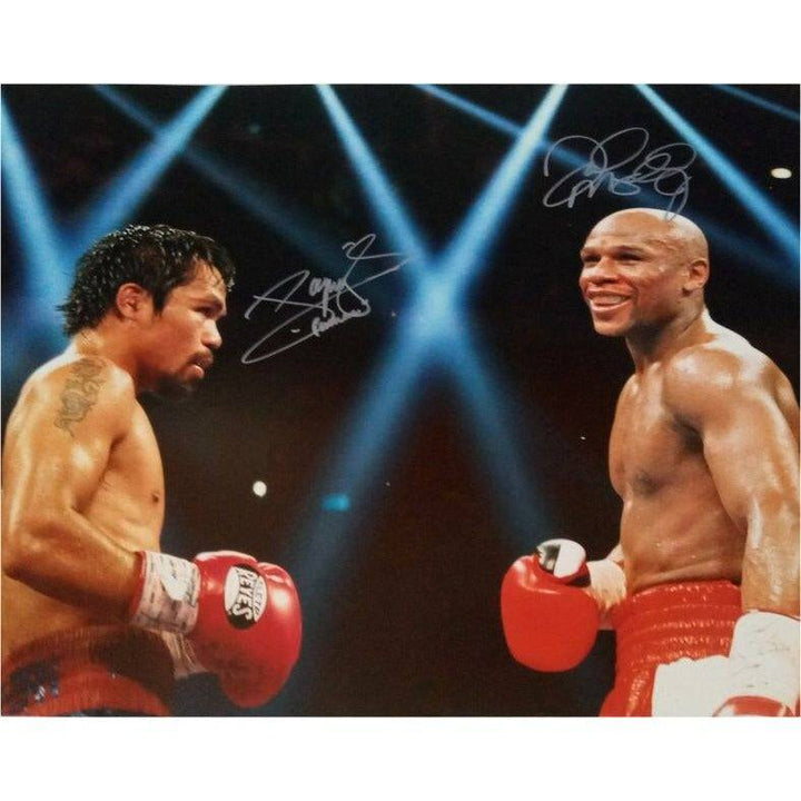 Manny Pacman Pacquiao and Floyd Money Mayweather 16 x 20 photo signed with proof needed to get - Awesome Artifacts 