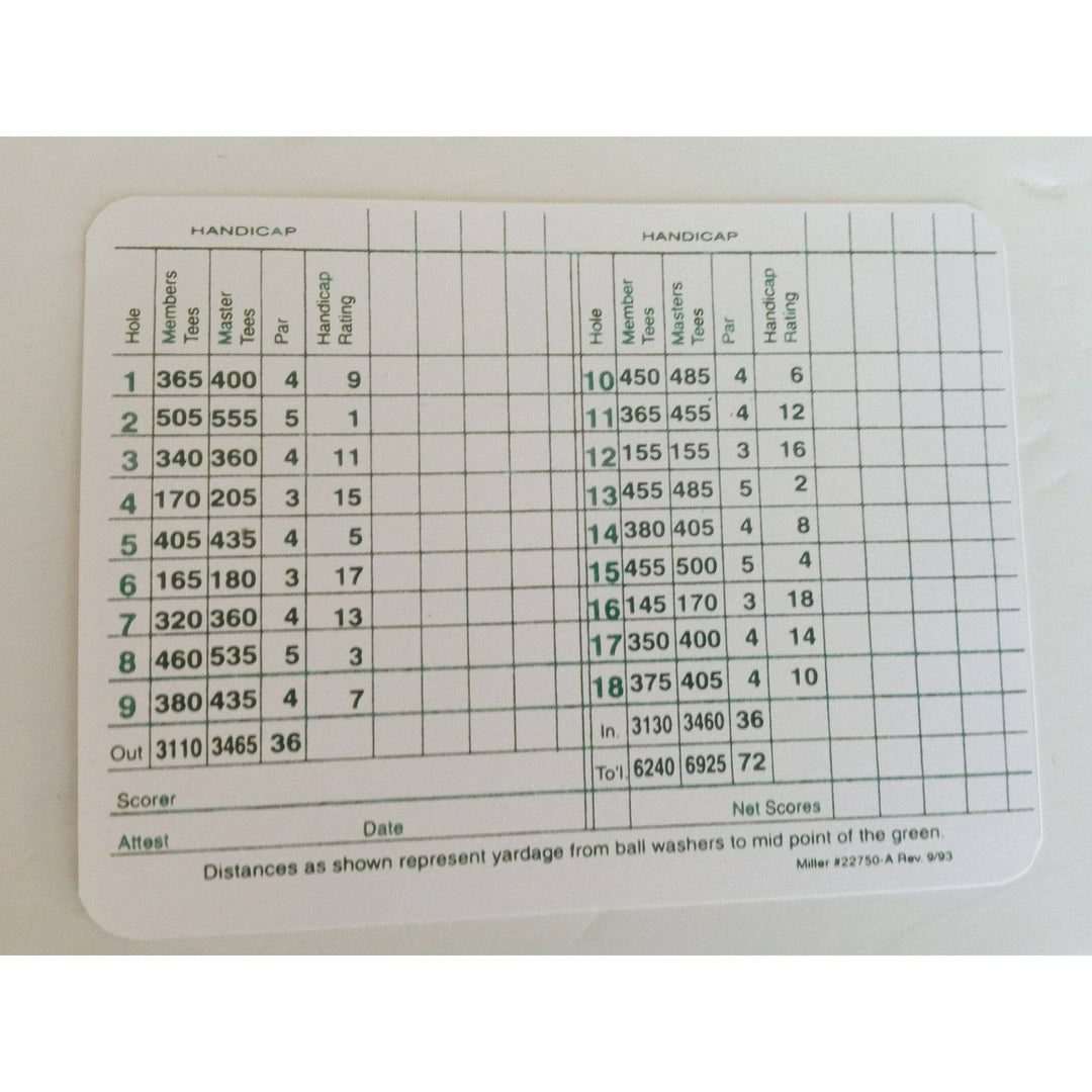 Mark O'Meara Master signed scorecard with proof