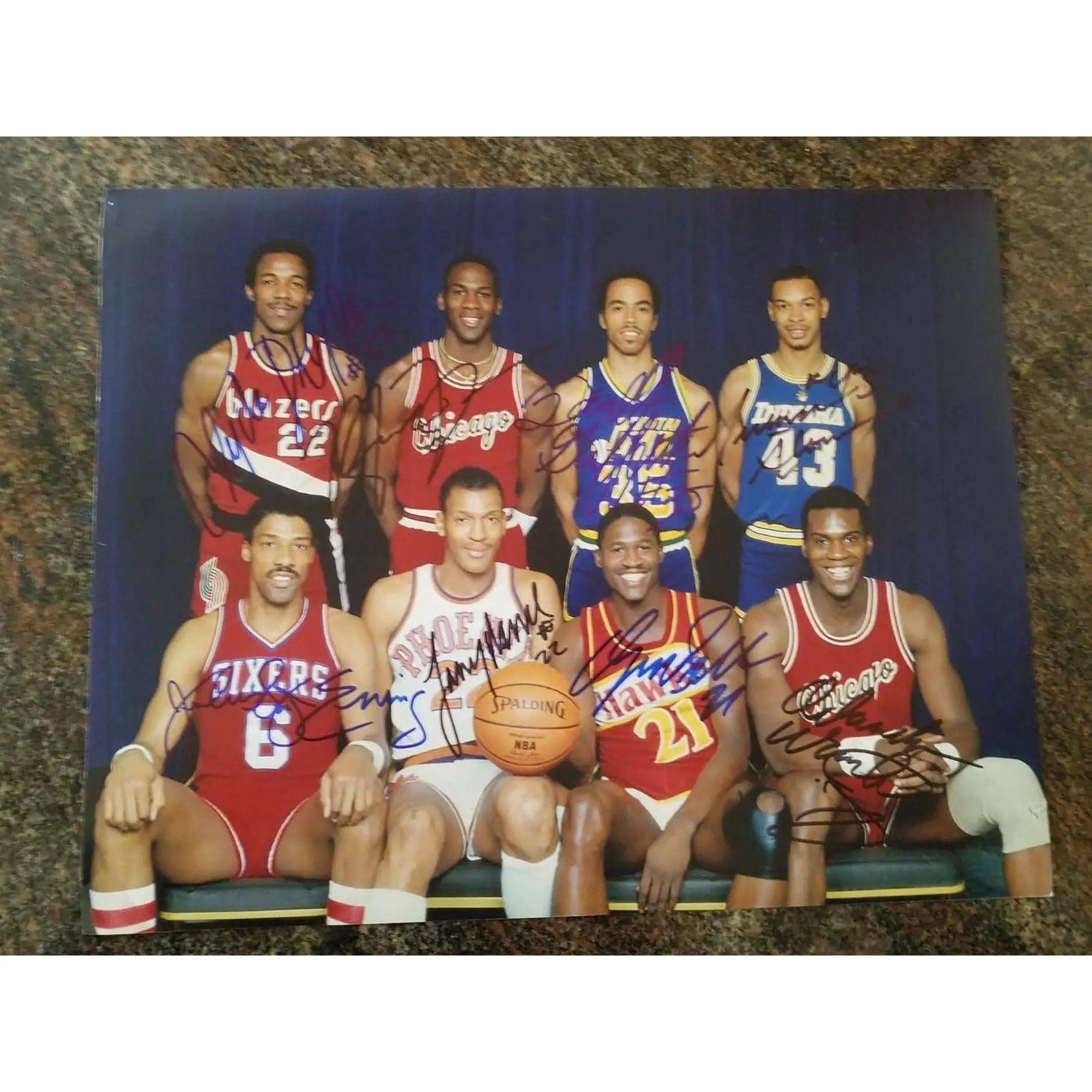 Michael Jordan, Julius Erving, Clyde Drexler 11 x 14 signed photo