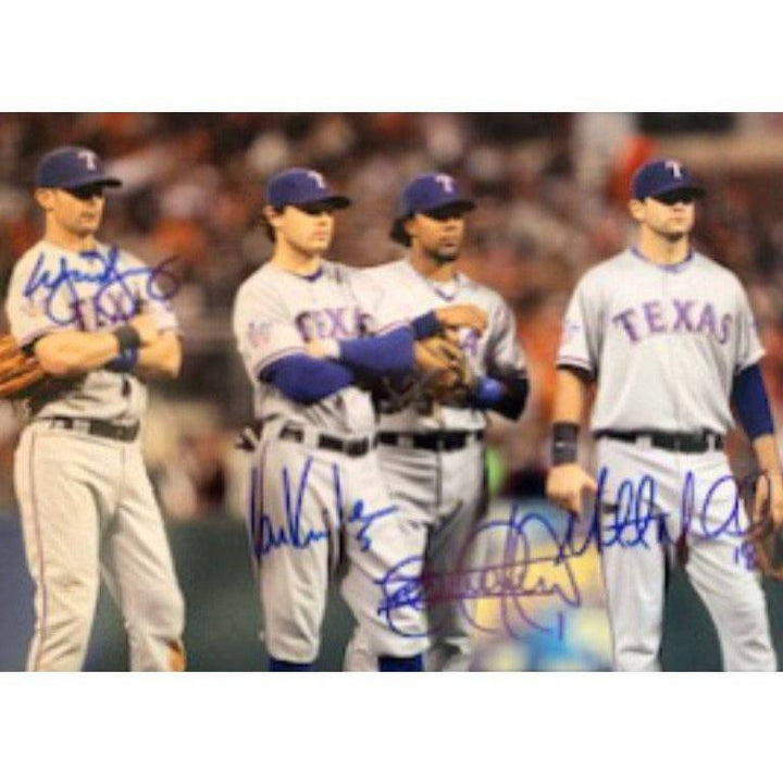 Michael Young Ian Kinsler Elvis Andrews Mitch Moreland Texas Rangers 8 x 10 photo signed