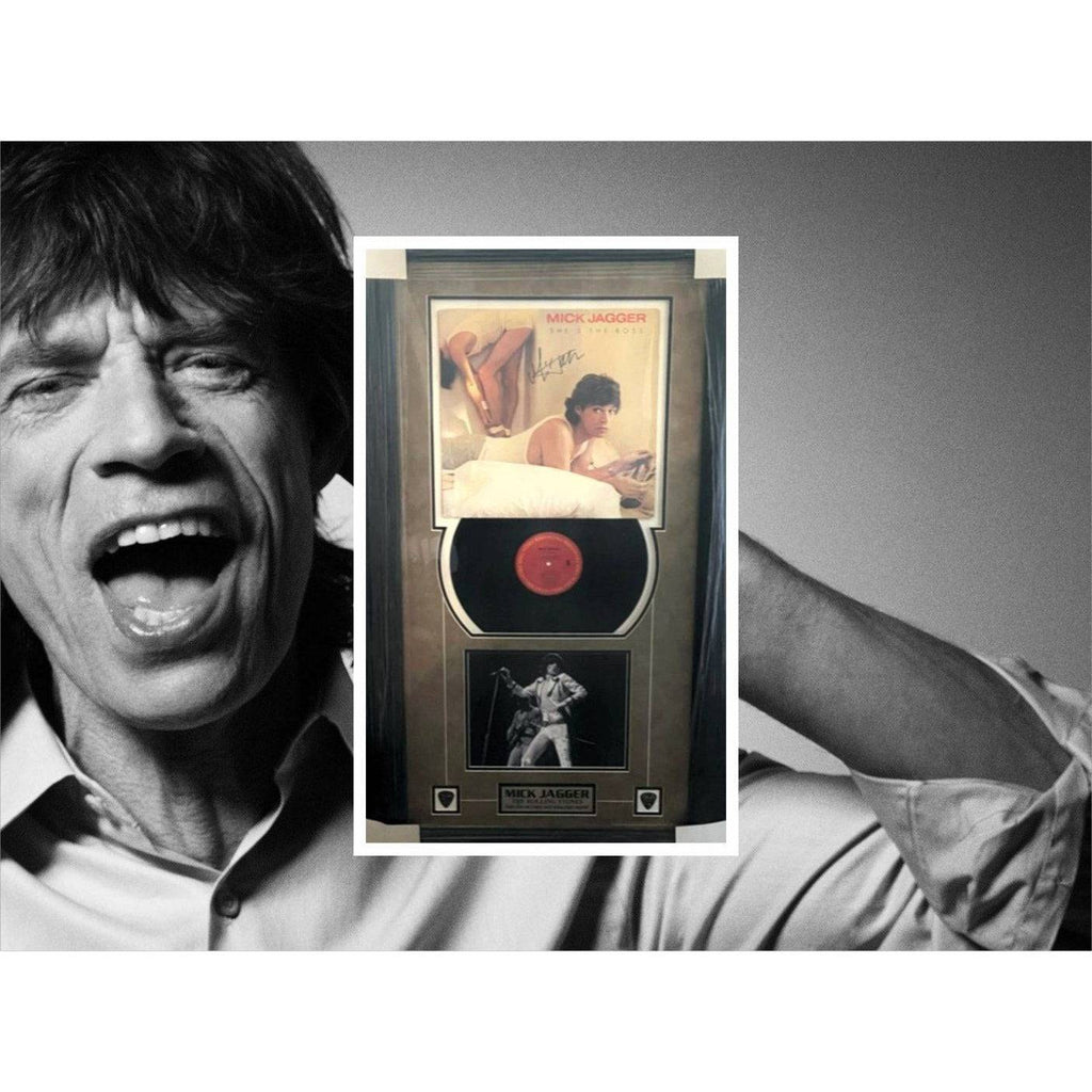 Mick Jagger "She's The Boss" lp signed and framed with proof