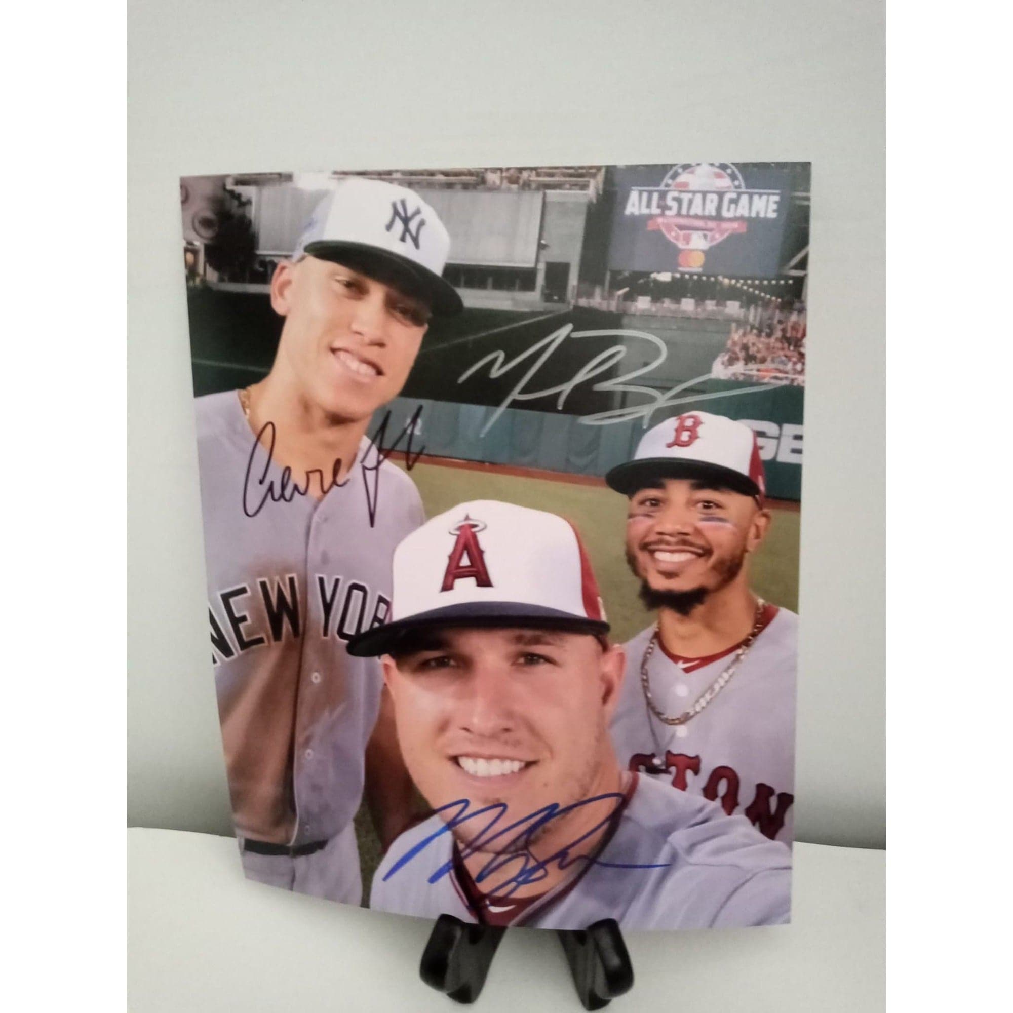 Mike Trout, Mookie Betts, Aaron Judge 8 x 10 photo with proof signed