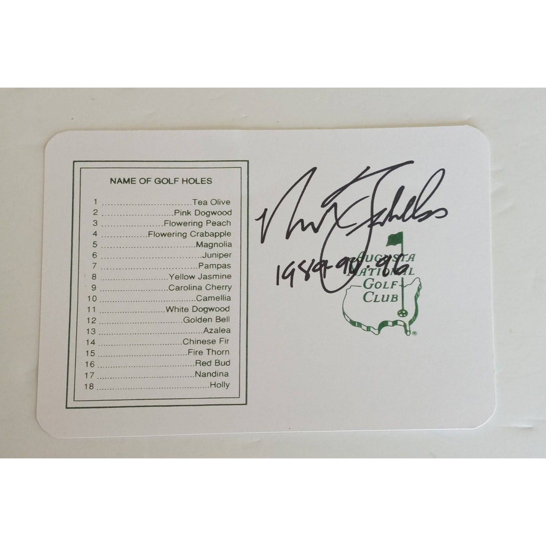 Nick Faldo Masters score card signed with proof