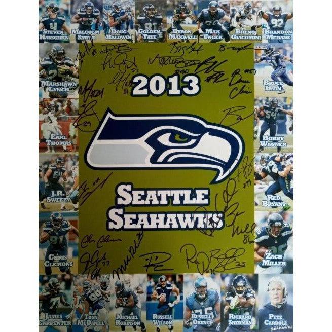 Pete Carroll Bobby Wagner Earl Thomas Doug Baldwin Seattle Seahawks 2013 14 SB Champs 16 x 20 photo signed with proof - Awesome Artifacts 