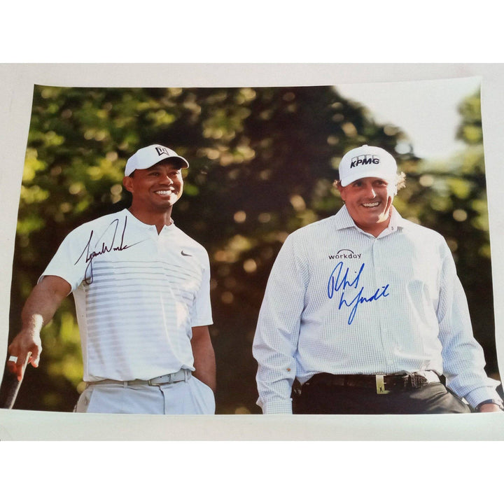 Phil Mickelson and Tiger Woods 16 x 20 photo signed with proof - Awesome Artifacts 