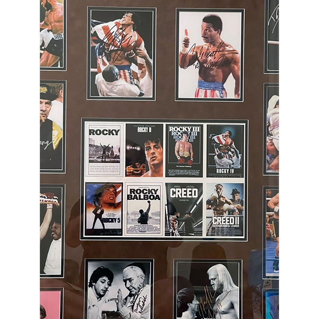 Rocky Sylvester Stallone, Burgess Meredith, Carl Weathers signed and framed with proof