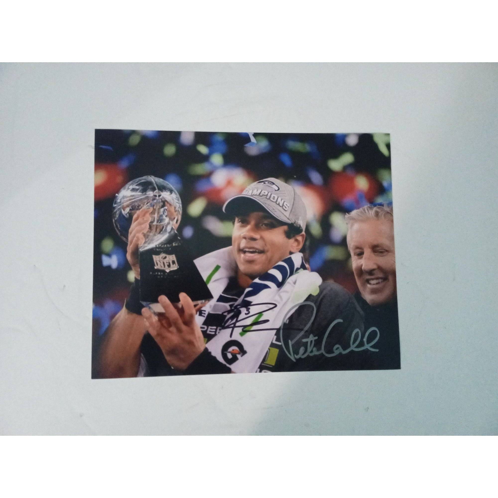 Russell Wilson and Pete Carroll 8x10 photo signed with proof - Awesome Artifacts 