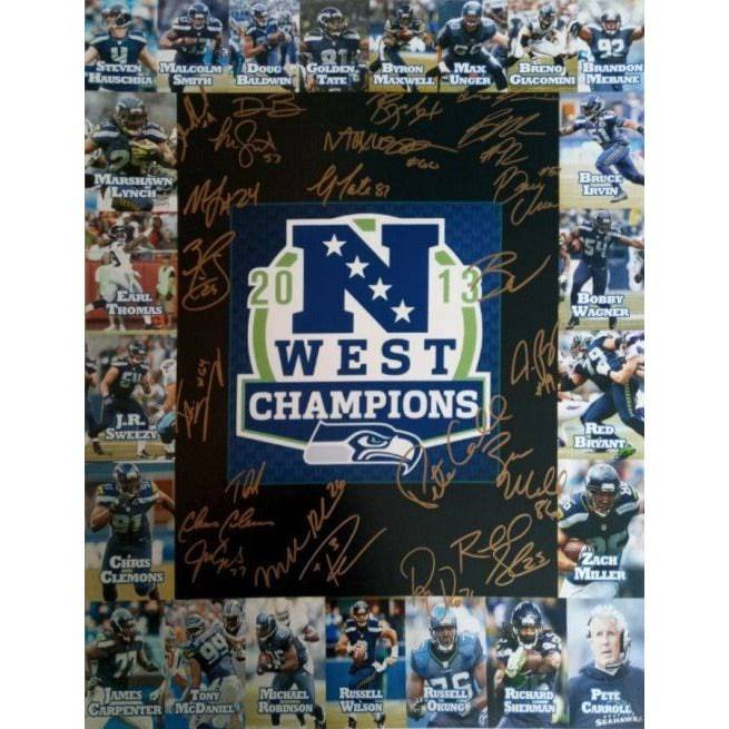 Russell Wilson Pete Carroll Richard Sherman Marshawn Lynch 2013 14 SB champ Seattle Seahawks team signed 16 x 20 photo with proof - Awesome Artifacts 