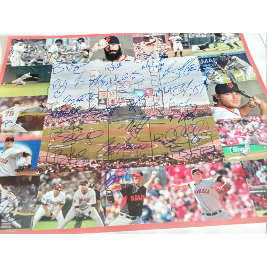 San Francisco Giants  Brandon Crawford Madison Bumgarner Buster Posey World Series champs 16 x 20 team signed photo