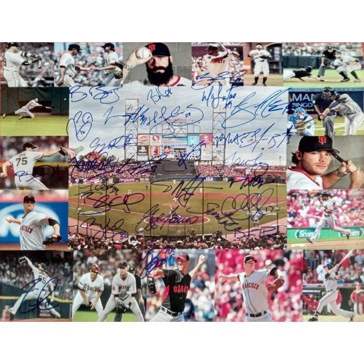 San Francisco Giants  Brandon Crawford Madison Bumgarner Buster Posey World Series champs 16 x 20 team signed photo