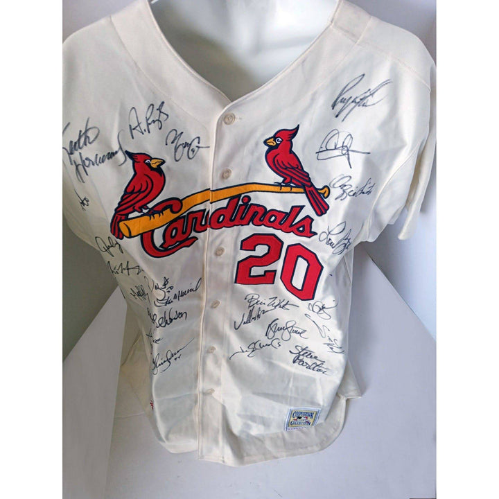 St. Louis Cardinals Lou Brock, Bob Gibson Stan Musial all-time greats signed jersey with proof - Awesome Artifacts 