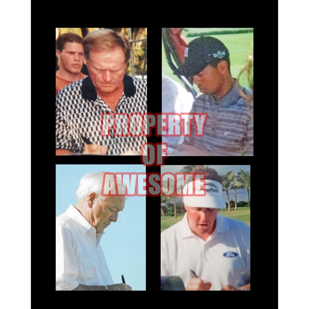 Tiger Woods, Jack Nicklaus, Phil Mickelson, Arnold Palmer 11 x 14 photo signed with proof