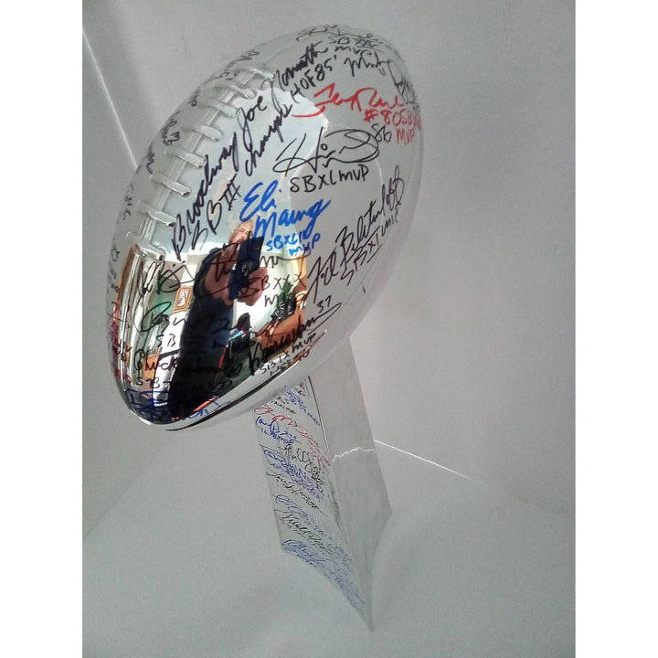 Tom Brady, Joe Montana, Joe Namath, Bart Starr, Super Bowl MVPS Lombardi trophy signed