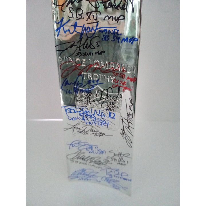 Tom Brady, Joe Montana, Joe Namath, Bart Starr, Super Bowl MVPS Lombardi trophy signed