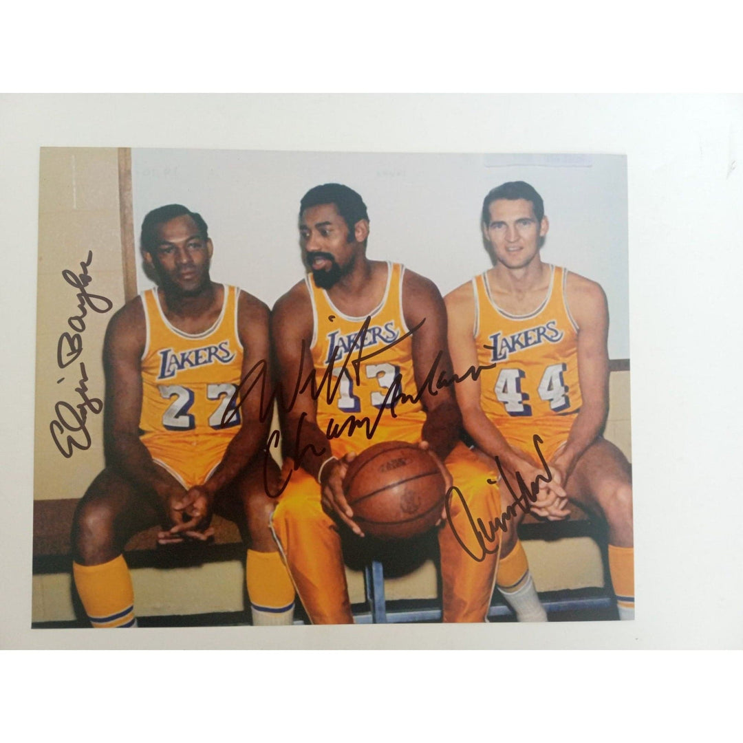 Wilt Chamberlain, Elgin Baylor, Jerry West 8 x 10 signed photo with proof