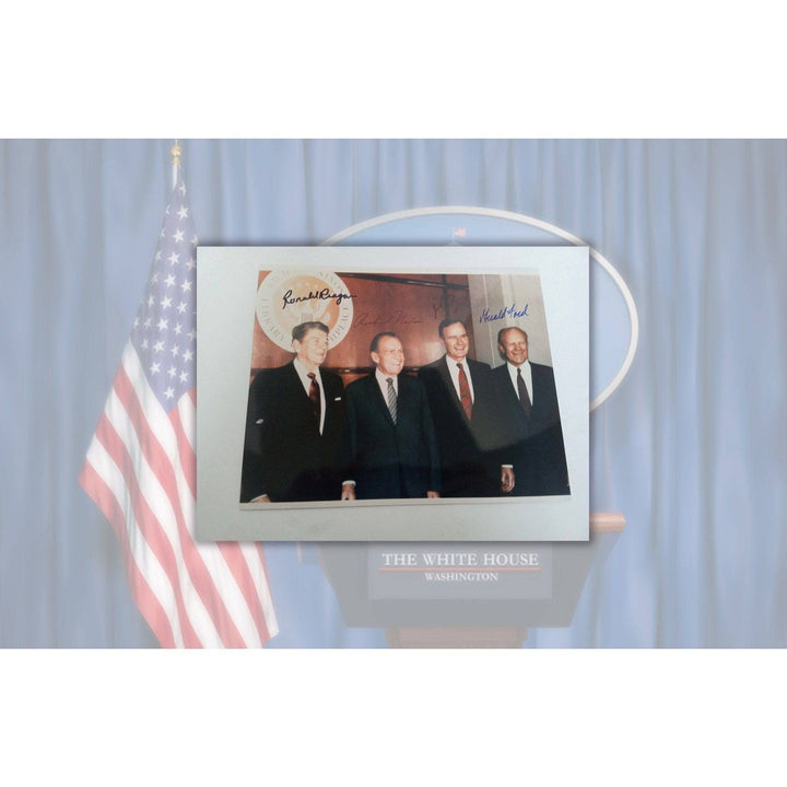 Ronald Reagan, Richard Nixon, George H. Bush, and Gerald Ford 8x10 photo signed with proof