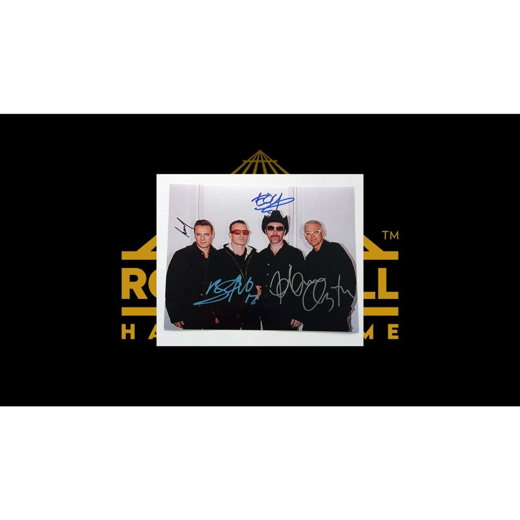 Paul Hewson "Bono", "The Edge" David Howell Evans, Adam Clayton, Larry Mullen, 8x10 signed photo