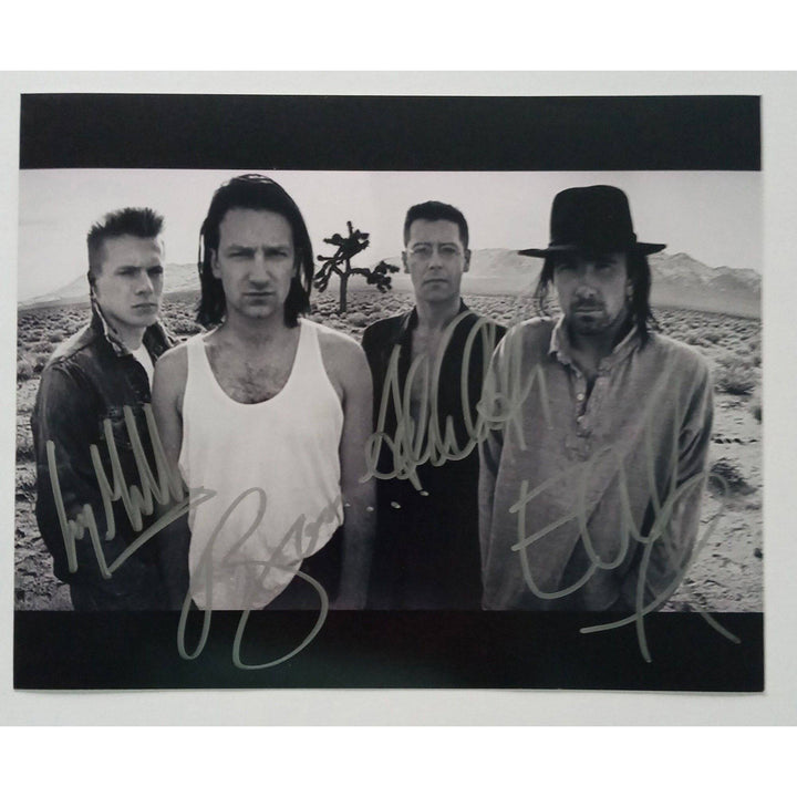 Paul Hewson  "Bono", "The Edge" David Howell Evans, Adam Clayton, Larry Mullen, 8x10 signed photo with proof - Awesome Artifacts 