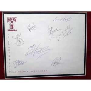 Suge Knight, Tupac Shakur, MC Hammer, Snoop Dogg, Dr, Dre, Death Row OG stationery signed and framed