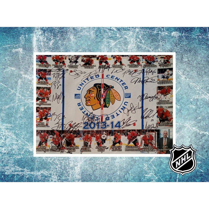 2013-14 Patrick Kane Patrick Sharp Corey Crawford Chicago Blackhawks team signed 16 x 20 photo