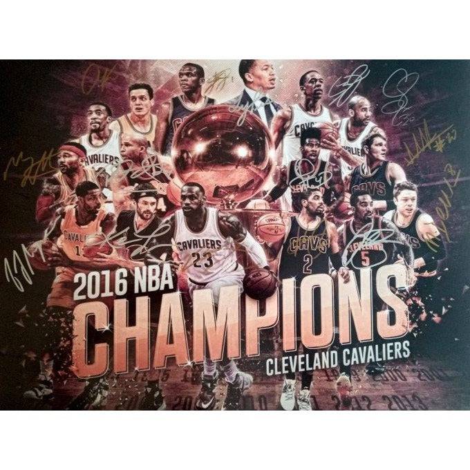 2016 Cleveland Cavaliers LeBron James Kyrie Irving Team signed NBA champs with proof 16 x 20 photo