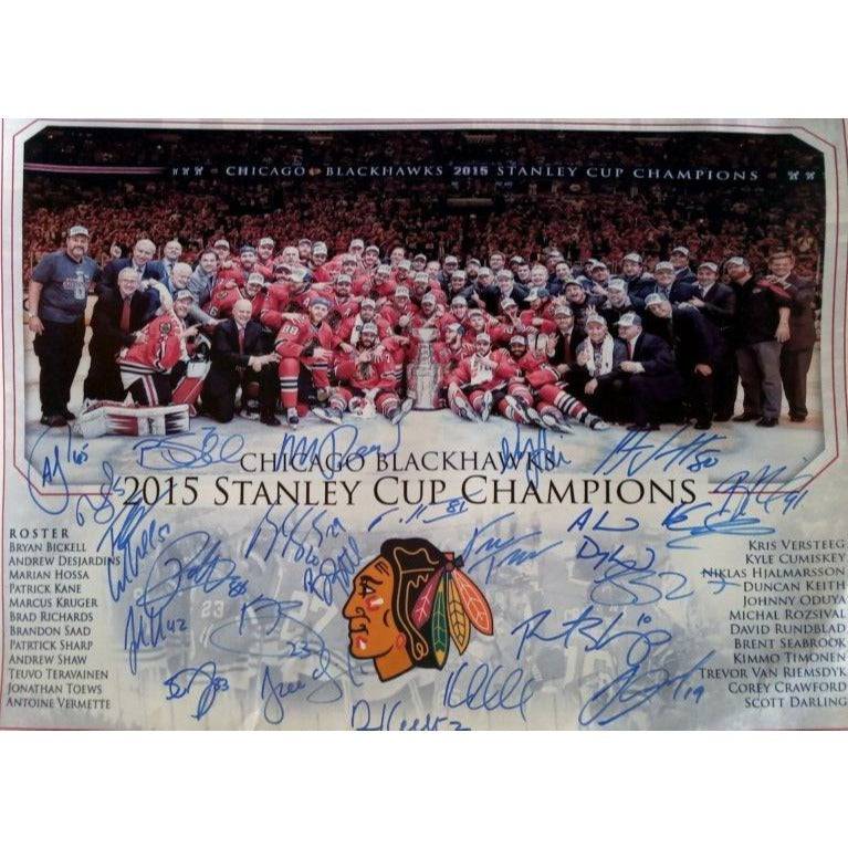 Patrick Kane Patrick Sharp Jonathan Toews Chicago Blackhawks 2014-15 Stanley Cup champion team signed 16 x 20 photo signed