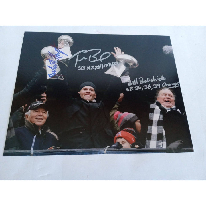 Tom Brady, Bill Belichick and Robert Kraft 8 by 10 signed photo with proof