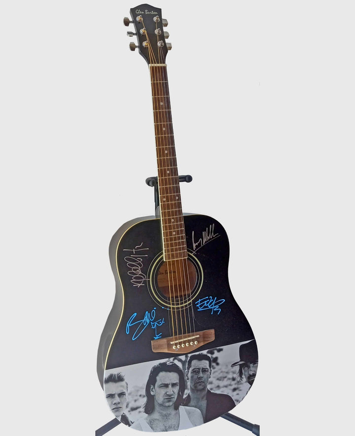 Bono, The Edge, Larry Mullen, Adam Clayton, U2 one of a kind guitar signed with proof - Awesome Artifacts 