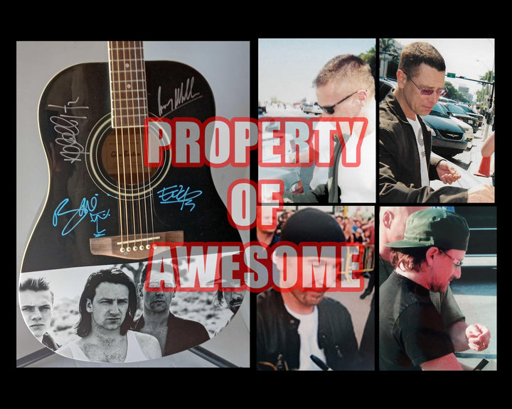 Bono, The Edge, Larry Mullen, Adam Clayton, U2 one of a kind guitar signed with proof - Awesome Artifacts 