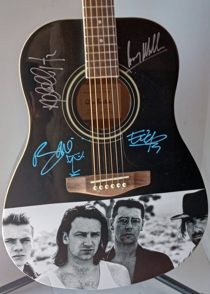 Bono, The Edge, Larry Mullen, Adam Clayton, U2 one of a kind guitar signed with proof - Awesome Artifacts 