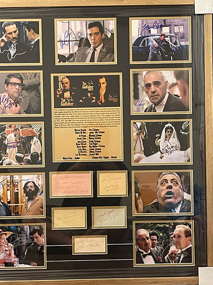 Al Pacino, Mario Puzo, Marlon Brando, John Cazale Godfather cast signed  and framed with proof - Awesome Artifacts 