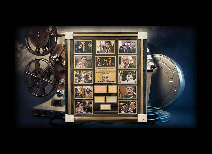 Al Pacino, Mario Puzo, Marlon Brando, John Cazale Godfather cast signed  and framed with proof