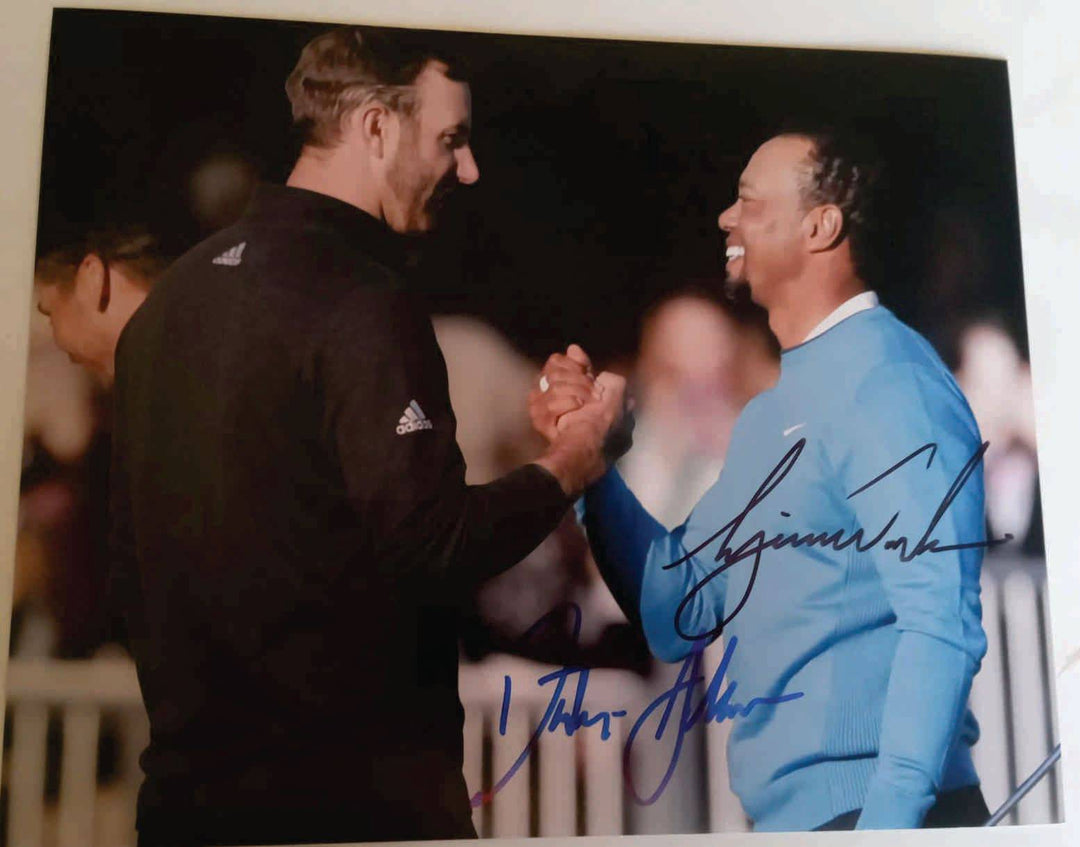 Dustin Johnson and Tiger Woods 8 x 10 photo signed with proof - Awesome Artifacts 