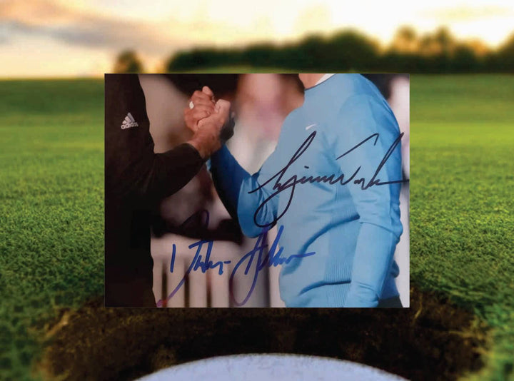 Dustin Johnson and Tiger Woods 8 x 10 photo signed with proof - Awesome Artifacts 