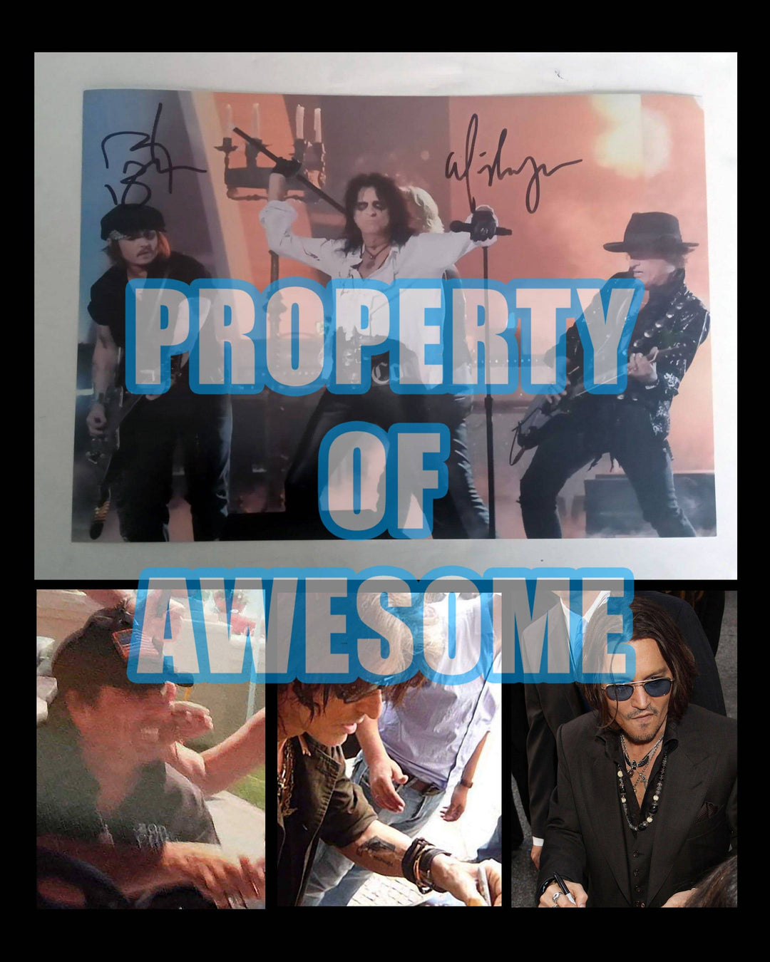 Hollywood Vampires Alice Cooper and Johnny Depp 8 x 10 photo signed with proof - Awesome Artifacts 